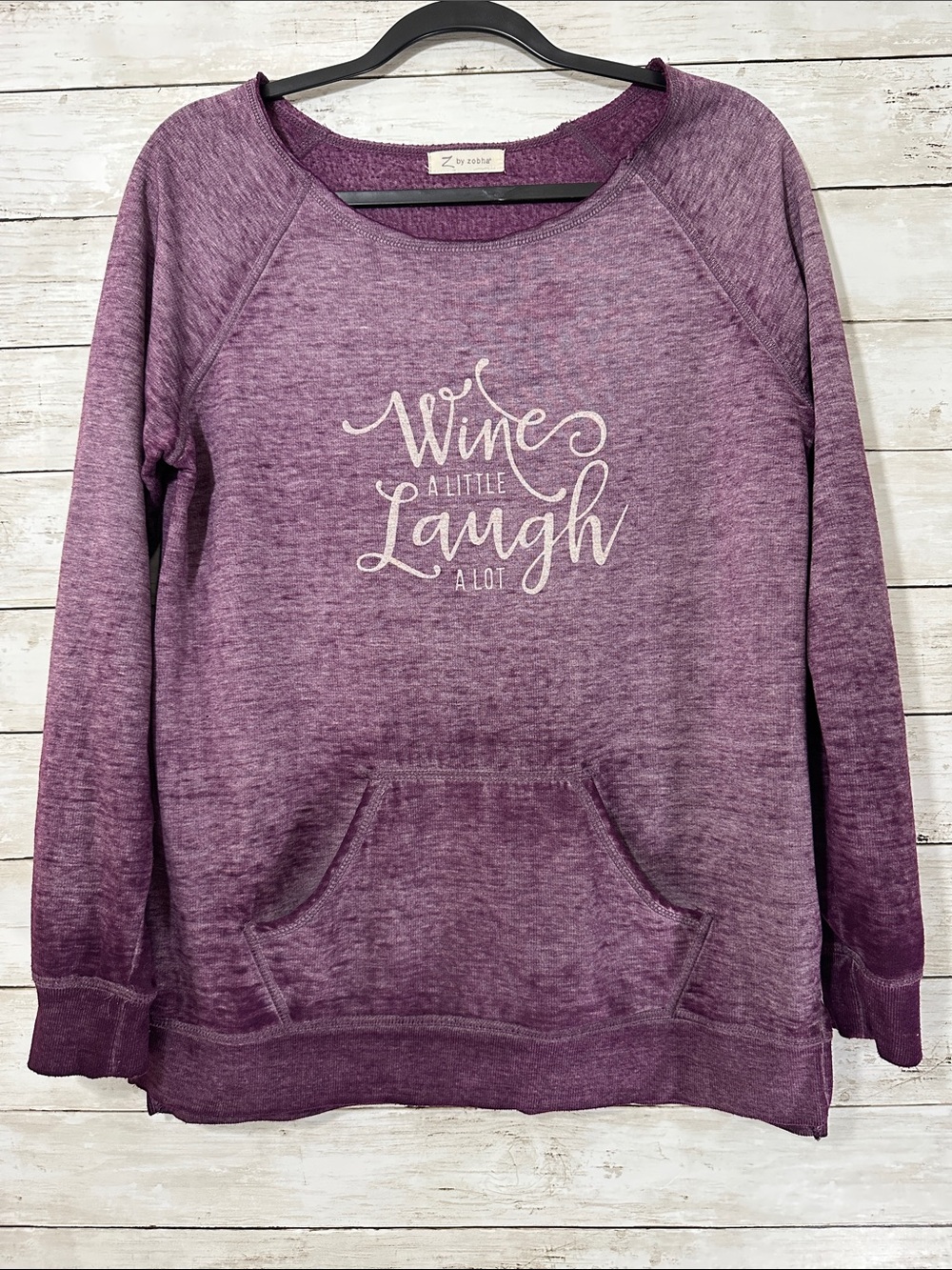 Z by Zobha Purple "Wine A Little " Graphic  Pullover Sweatshirt 20.5" pit to pit